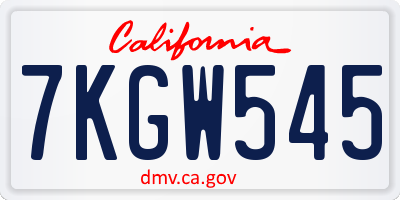 CA license plate 7KGW545