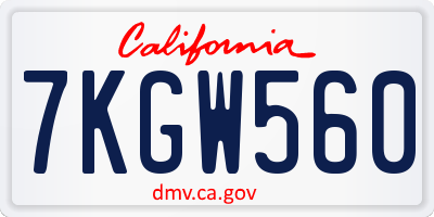 CA license plate 7KGW560