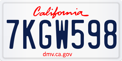 CA license plate 7KGW598