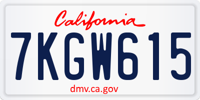 CA license plate 7KGW615