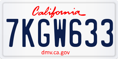 CA license plate 7KGW633