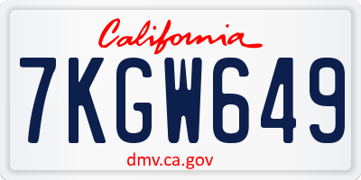 CA license plate 7KGW649