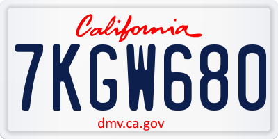 CA license plate 7KGW680