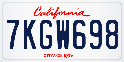 CA license plate 7KGW698