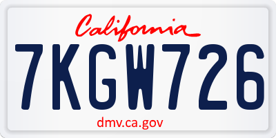 CA license plate 7KGW726