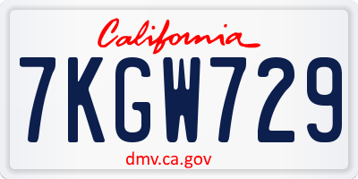 CA license plate 7KGW729