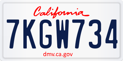 CA license plate 7KGW734
