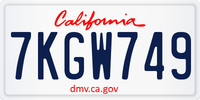 CA license plate 7KGW749