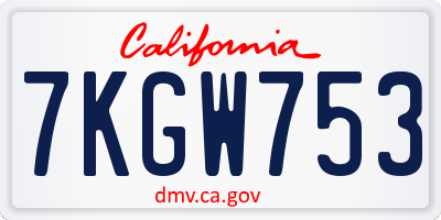 CA license plate 7KGW753