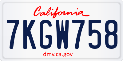 CA license plate 7KGW758