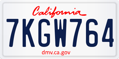 CA license plate 7KGW764