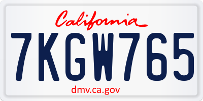 CA license plate 7KGW765