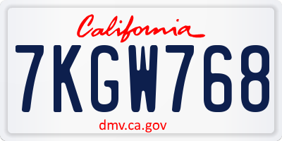 CA license plate 7KGW768