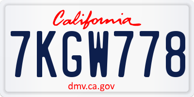 CA license plate 7KGW778