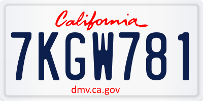 CA license plate 7KGW781