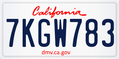 CA license plate 7KGW783