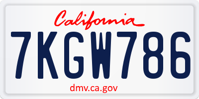 CA license plate 7KGW786