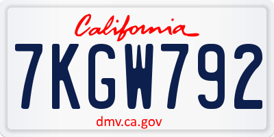 CA license plate 7KGW792