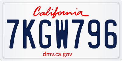 CA license plate 7KGW796
