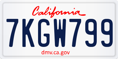 CA license plate 7KGW799