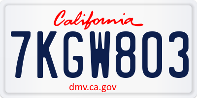CA license plate 7KGW803