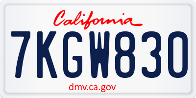 CA license plate 7KGW830