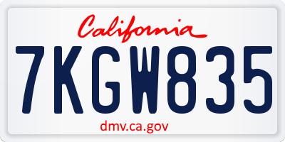CA license plate 7KGW835