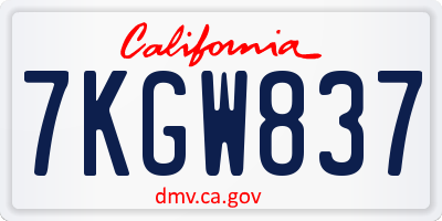 CA license plate 7KGW837