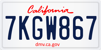 CA license plate 7KGW867