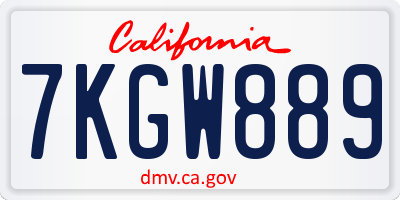 CA license plate 7KGW889