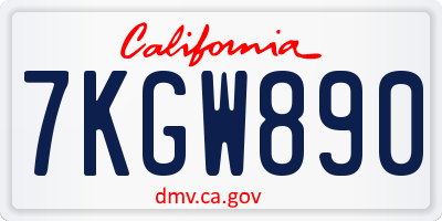CA license plate 7KGW890