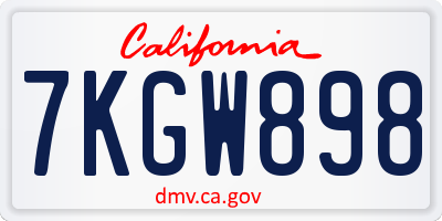 CA license plate 7KGW898