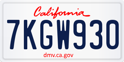 CA license plate 7KGW930