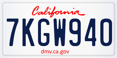 CA license plate 7KGW940