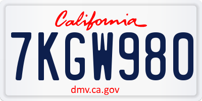 CA license plate 7KGW980