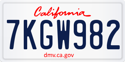CA license plate 7KGW982