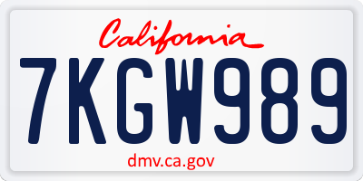 CA license plate 7KGW989