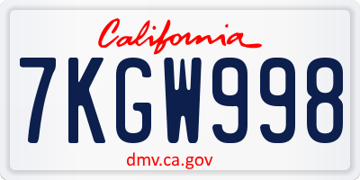 CA license plate 7KGW998