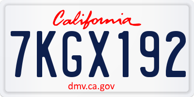 CA license plate 7KGX192