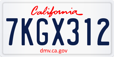 CA license plate 7KGX312