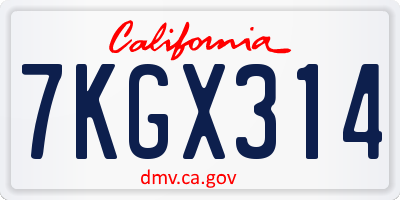 CA license plate 7KGX314