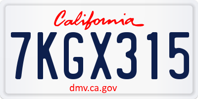 CA license plate 7KGX315