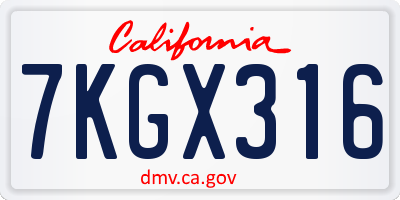 CA license plate 7KGX316