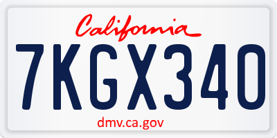 CA license plate 7KGX340