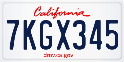 CA license plate 7KGX345