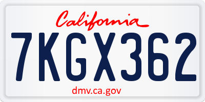 CA license plate 7KGX362