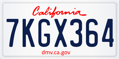 CA license plate 7KGX364