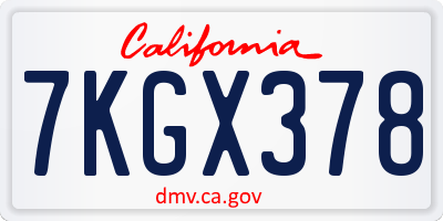 CA license plate 7KGX378