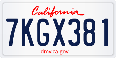 CA license plate 7KGX381