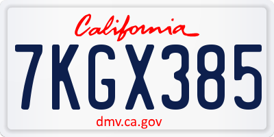 CA license plate 7KGX385